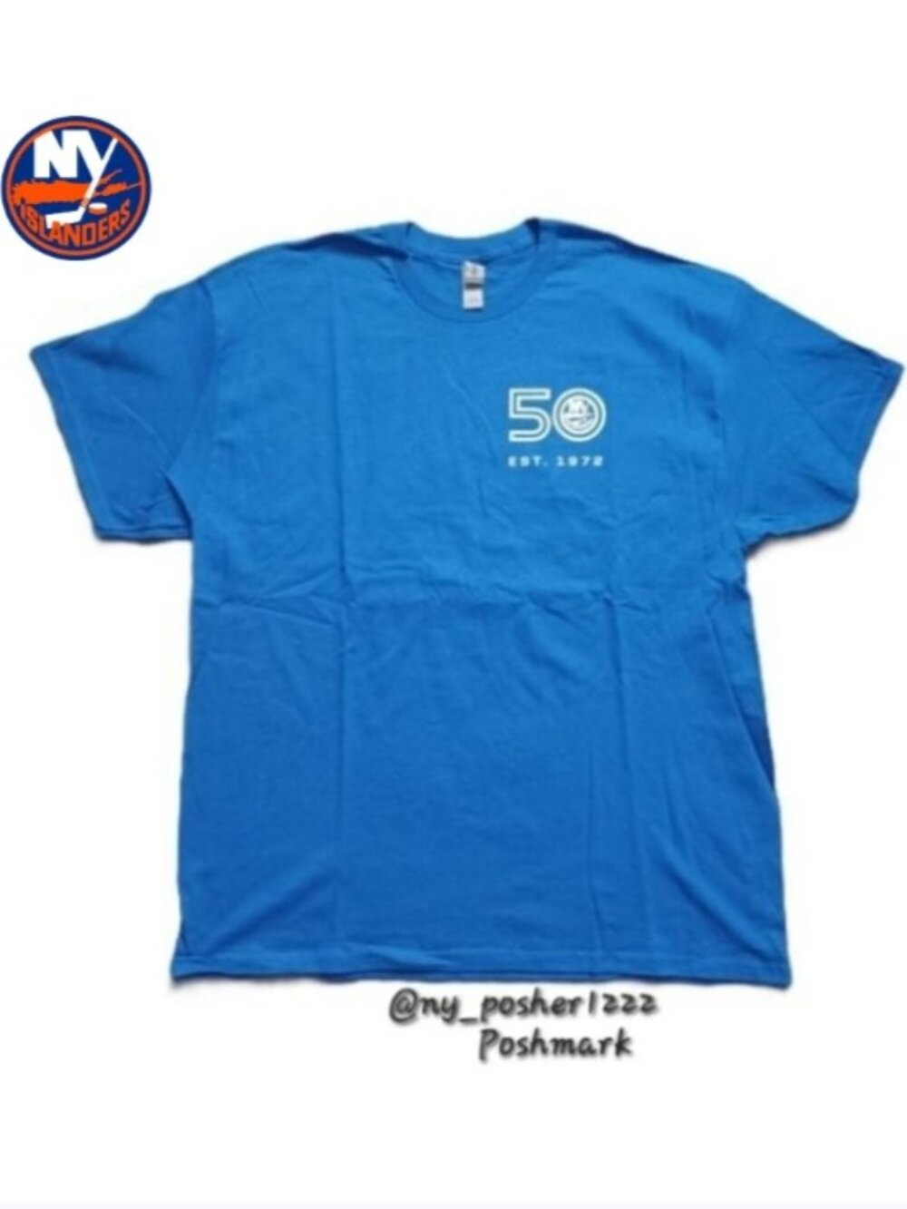 NHL 𝗚𝗜𝗟𝗗𝗔𝗡 Men's NY Islanders 𝟝𝟘th Anniversary EST.1972 Tee Blue Size XL